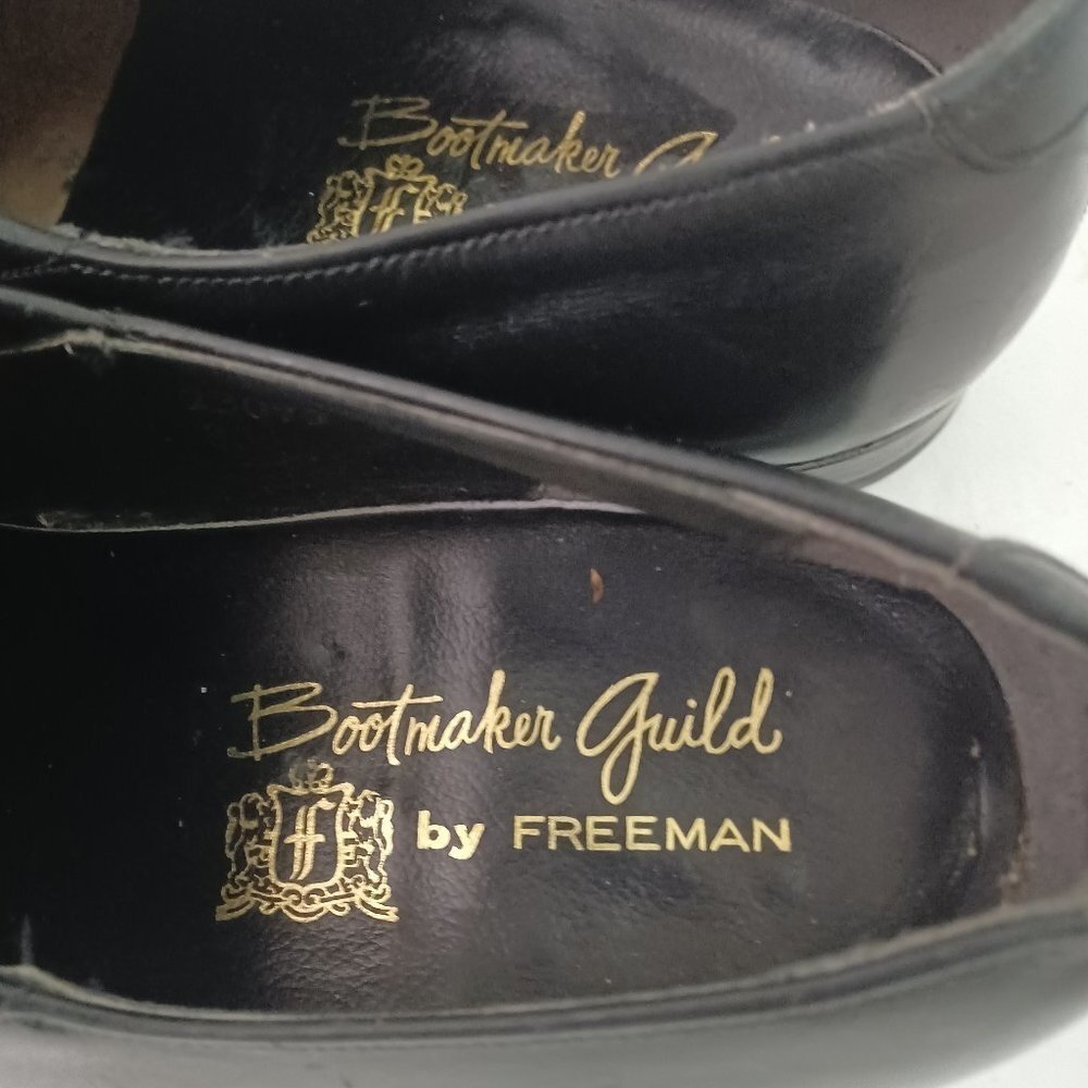 🖤 Vintage FREEMAN Bootmaker Guild Black Leather Slip on Loafers Size 7.5 D 🖤 - Picture 4 of 12